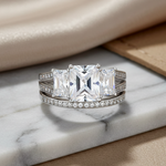 Sterling Silver 3-Stone Princess-Cut CZ Engagement Set Ring