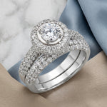 Sterling Silver Halo Round CZ Engagement Set Ring