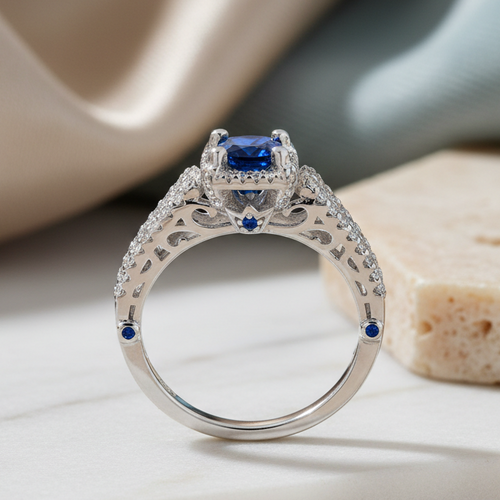 Sterling Silver Princess-Cut Blue CZ Ring