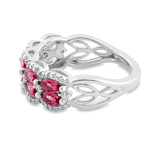 Sterling Silver Decorative Marquise & Round Cut Ruby CZ Ring