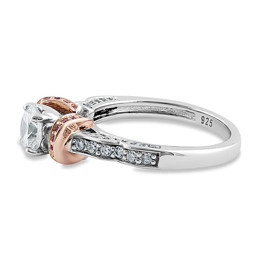 Sterling Silver Lavish Two Tone Rose Gold Plated Round Cut Clear & Pink CZ Ring