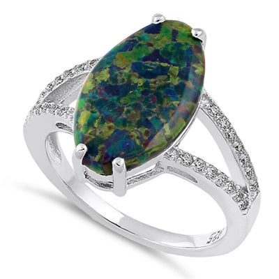 Sterling Silver Marquise Lab Created Opal And CZ Ring Sterling Silver Marquise Lab Created Opal And CZ Ring