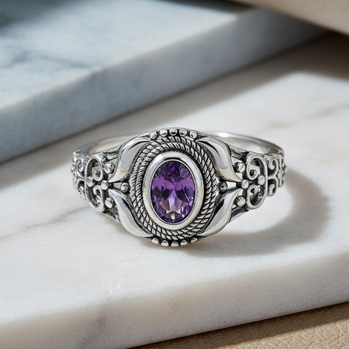 Sterling Silver Austere Amethyst-tone CZ Ring