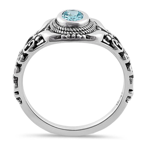 Sterling Silver Austere Oval Cut Aquamarine CZ Ring