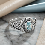 Sterling Silver Austere Oval Aquamarine CZ Ring