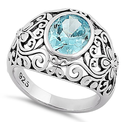 Sterling Silver Plush Oval Cut Aquamarine CZ Ring