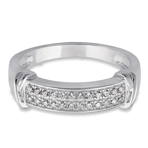 Sterling Silver Double Row Round Clear CZ Ring