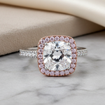 Sterling Silver Rose Gold-Plated Cushion-Cut CZ Halo Ring