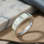 Sterling Silver 5 Bar White Lab Opal Ring