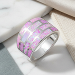 Sterling Silver Pink Bricks Lab Opal Ring