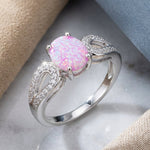 Sterling Silver Pink Oval Lab Opal CZ Ring