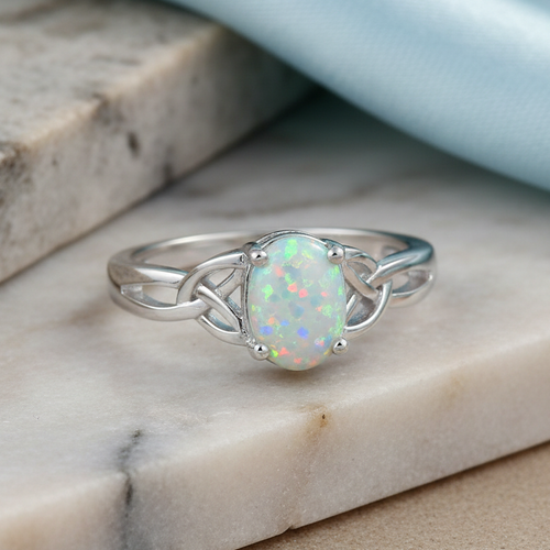 Sterling Silver White Lab-Opal Ring
