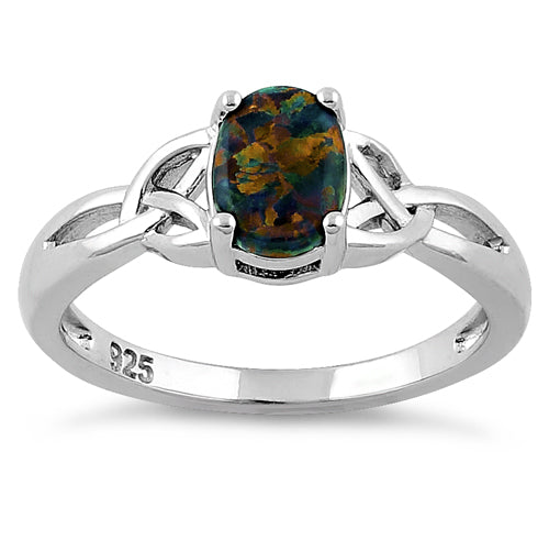 Sterling Silver Center Stone Charmed Green-Black Lab Opal Ring