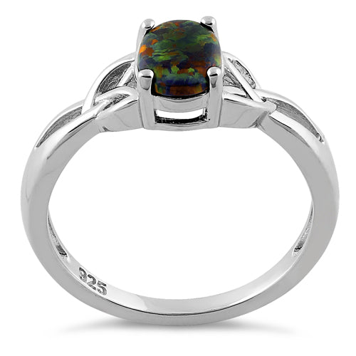 Sterling Silver Center Stone Charmed Green-Black Lab Opal Ring