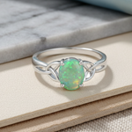 Sterling Silver Center Stone Charmed Green Lab Opal Ring