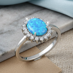 Sterling Silver Oval Blue Lab Opal CZ Ring