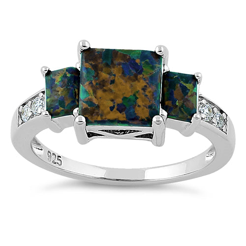 Sterling Silver Black Lab-Opal CZ Ring