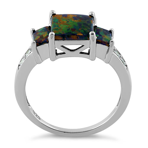 Sterling Silver Black Lab-Opal CZ Ring
