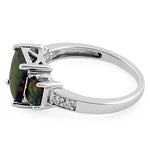Sterling Silver Black Lab-Opal CZ Ring