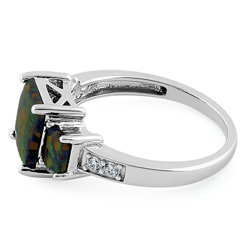 Sterling Silver Black Lab-Opal CZ Ring