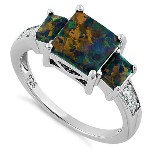Sterling Silver Black Lab-Opal CZ Ring
