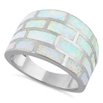 Sterling Silver Bricks White Lab Opal Ring