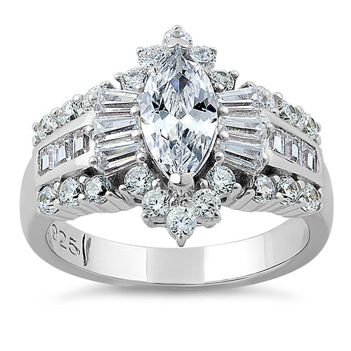 Sterling Silver Majestic Marquise Cut Clear CZ Engagement Ring