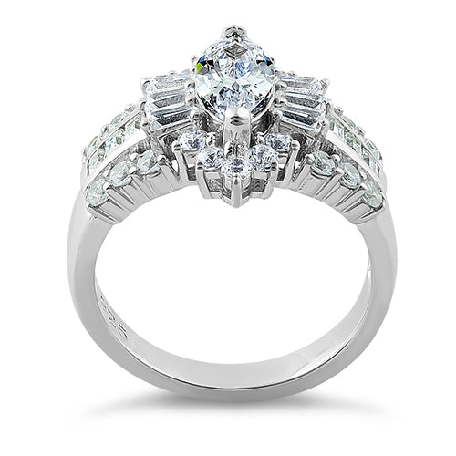 Sterling Silver Majestic Marquise Cut Clear CZ Engagement Ring