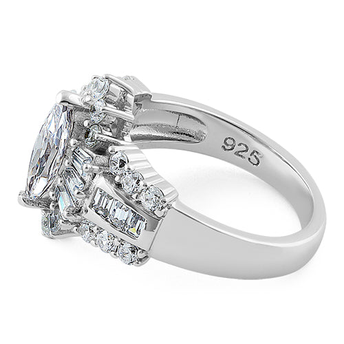 Sterling Silver Majestic Marquise Cut Clear CZ Engagement Ring