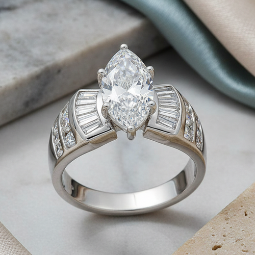 Sterling Silver Marquise Engagement CZ Ring