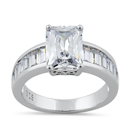 Sterling Silver Radiant-Cut & Baguette CZ Ring
