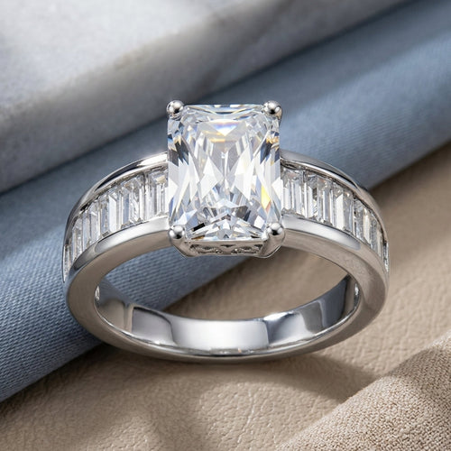 Sterling Silver Radiant-Cut & Baguette CZ Ring