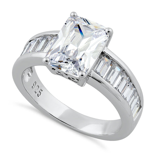 Sterling Silver Radiant-Cut & Baguette CZ Ring