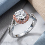 Sterling Silver Twisted Two Tone Rose Gold Plated Clear CZ Ring
