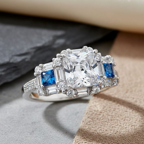 Sterling Silver Princess-Cut Blue CZ Ring
