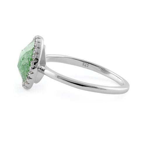 Sterling Silver Offset Oval Green Ice Galaxy CZ Ring