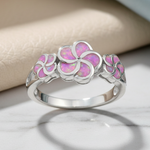 Sterling Silver Plumeria Pink Lab Opal Ring
