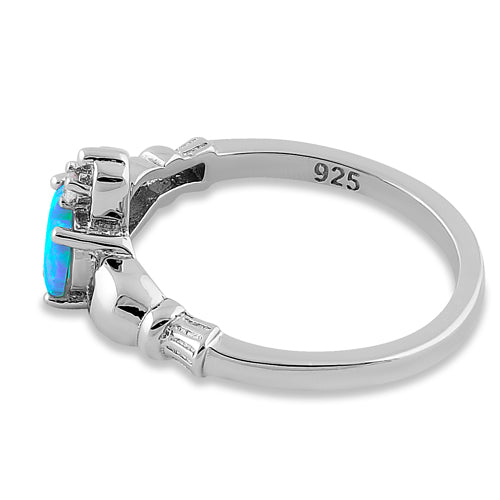 Sterling Silver Claddagh Lab Opal CZ Ring