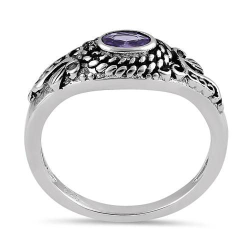 Sterling Silver Rope Amethyst CZ Ring