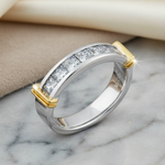 Sterling Silver Men's Two Tone Yellow Gold Wedding Band CZ Ring