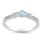 Sterling Silver Emerald Cut Aquamarine CZ Ring