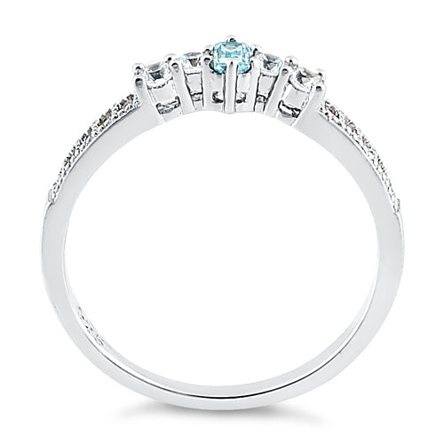 Sterling Silver Emerald Cut Aquamarine CZ Ring