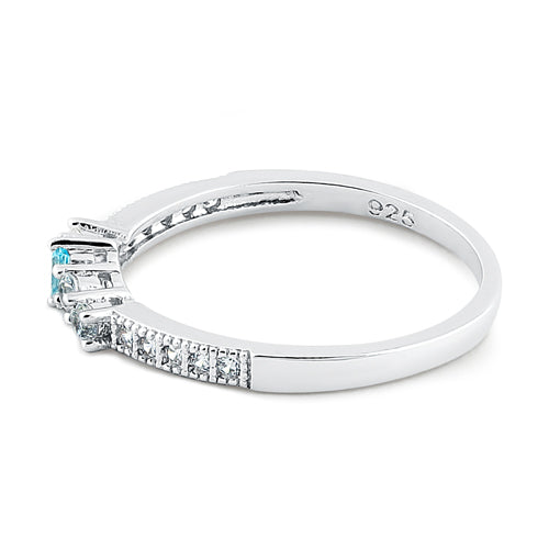 Sterling Silver Emerald Cut Aquamarine CZ Ring