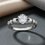 Sterling Silver Claddagh Clear CZ Ring