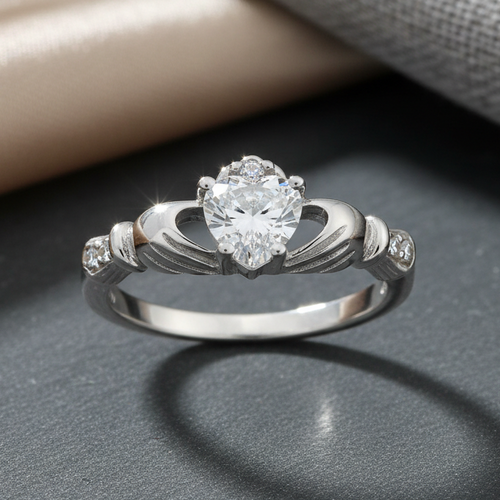 Sterling Silver Claddagh Clear CZ Ring