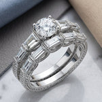 Sterling Silver Baguette 2-Piece CZ Engagement Ring