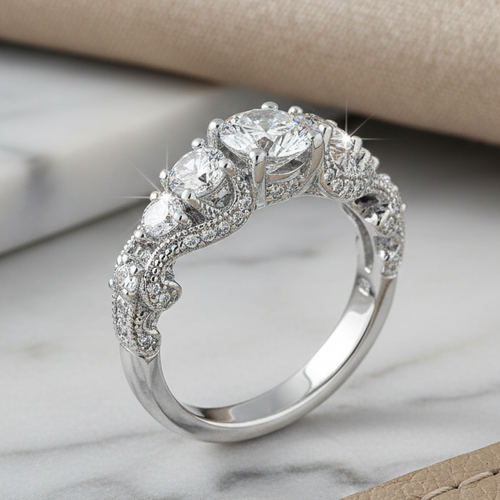 Sterling Silver 7-Stone CZ Engagement Ring