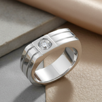 Sterling Silver Men's Offset Round Cut Clear CZ Ring