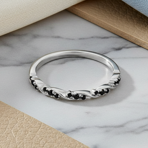 Sterling Silver Dainty Black CZ Ring