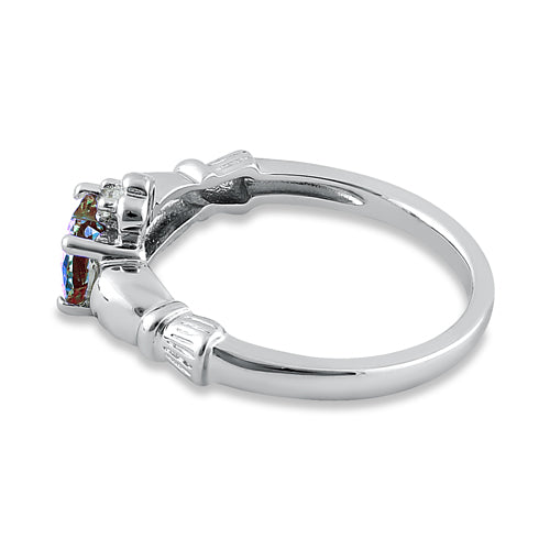 Sterling Silver Claddagh Rainbow CZ Ring